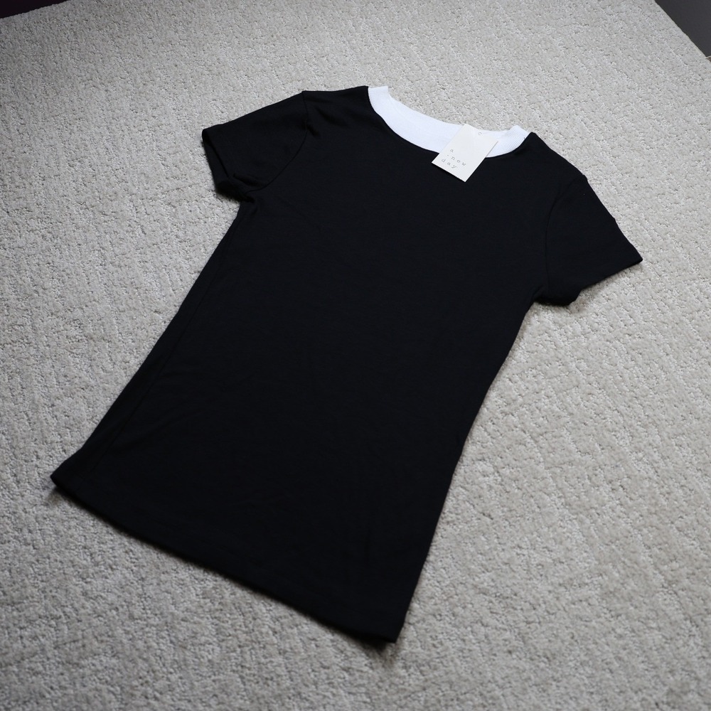 A New Day Black White Ringer T-Shirt Ribbed Short Sleeve XS M9P8KL